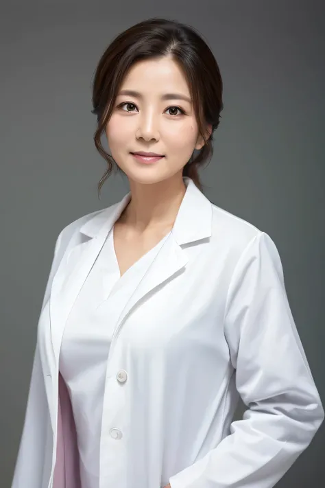 Personal　Beauty　44 years old　nurse　White Lab Coat　Upper Body　The background is the hospital ward