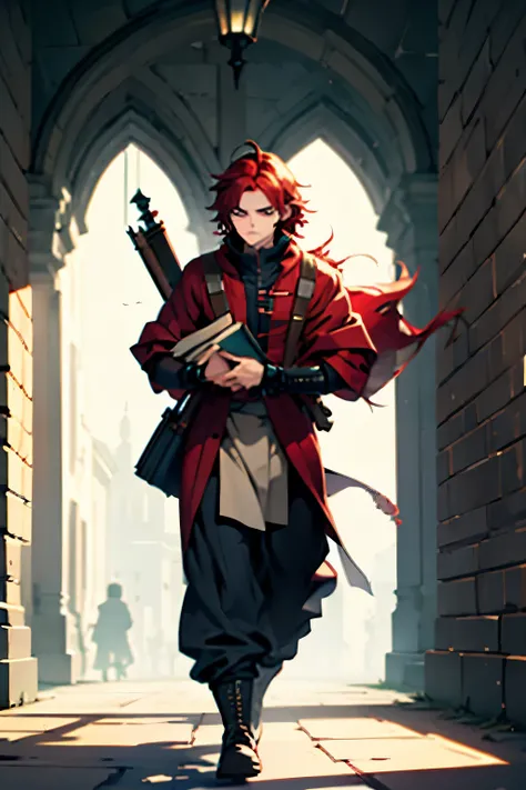 little red-haired carrying books