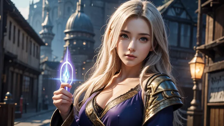 Close-up of female mage, Girl in robes, 2. 5D CGI anime fantasy artwork, Large Breasts,Epic fantasy digital art style, detailed Digital 2D fantasy art, Digital 2D fantasy art, Gorgeous female mage,Look at the camera,(glowing magic:1.7) Role Playing Game Ch...