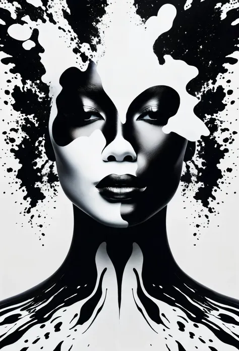 rorschach images in shape of a black woman, white background,  32k, ultra hd