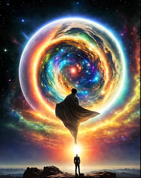 Man at edge of creation of the universe