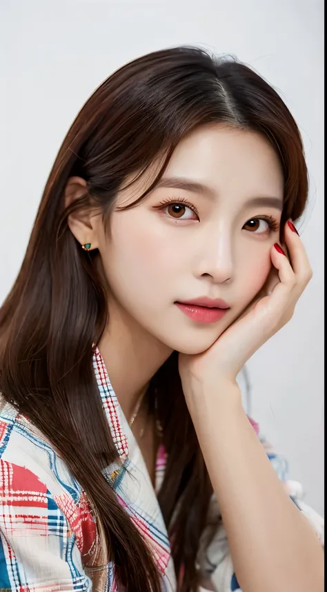 arafed woman in a plaid dress and a white shirt, portrait of jossi of blackpink, jaeyeon nam, jinyoung shin, captured on canon eos r 6, headshot profile picture, taejune kim, portrait of female korean idol, gongbi, kim doyoung, red velvet, yanjun chengt, s...