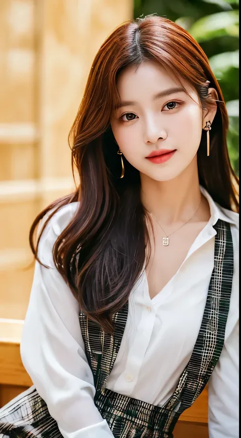 arafed woman in a plaid dress and a white shirt, portrait of jossi of blackpink, jaeyeon nam, jinyoung shin, captured on canon eos r 6, headshot profile picture, taejune kim, portrait of female korean idol, gongbi, kim doyoung, red velvet, yanjun chengt, s...