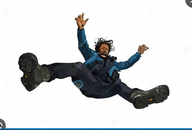 a black man in a police uniform falling