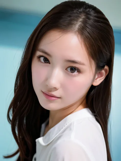 masterpiece, best quality, high resolution, absurd, face lighting, beautiful eyes, Shiny hair, White room, Perfect face, shiny skin, Depth of Field, (Browse:1.0), A girl, 15 years old, look away, ((Change of clothes, Half naked)), Miss, puberty, locker roo...