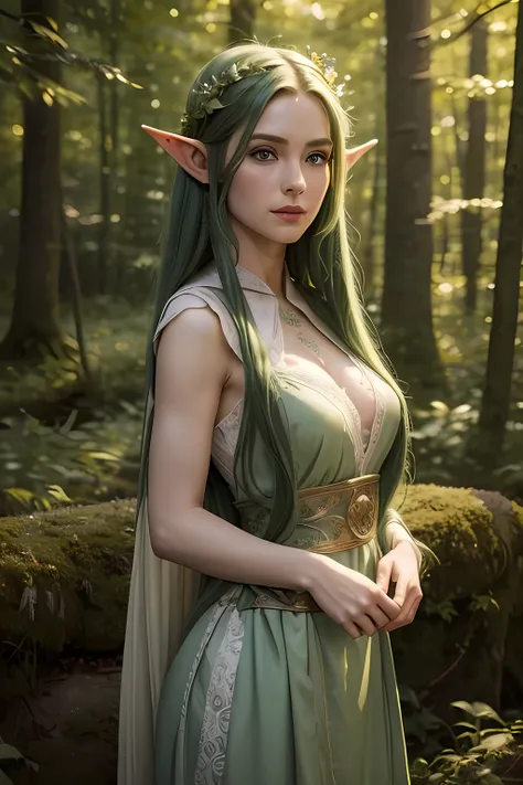 (masterpiece, best quality, 8k, perfect lighting, ethereal lighting, extremely detailed face, pointed ears, green eyes, elven fe...