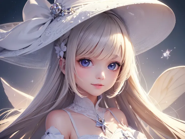 White Witchのコスチュームを着た妖精,1 Fairy,Flower Fairy,butterfly々,butterflyの羽,Flower Hair Ornaments,妖精Wings of a,Fairy Wings,Fairy Wings根,Lolitar,12歳のGirl,Young,Transparency,happiness,Smile,smile,happy,White skin,Lip gloss,Realistic, 35mm, Intricate details, High re...