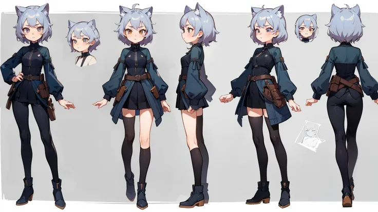 ((masterpiece, highest quality)), ((tsurime)),Detailed face, Character Sheet, Full Body Lesbian, One girl,show,Full of details, Various poses and expressions, Very detailed, depth, A graceful wild fox girl with mostly silver hair, Sparkling eyes, Delicate ...