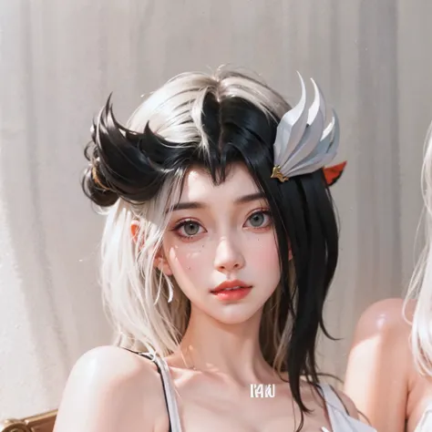 a close up of a 4 girls  , white and black hair , big booobs ,  shadowbringers cinematic, 4 k detail fantasy, a beautiful fantasy empress, game cg, xianxia fantasy, xianxia hero, 2. 5 d cgi anime fantasy artwork, cinematic goddess close shot, ruan jia and ...