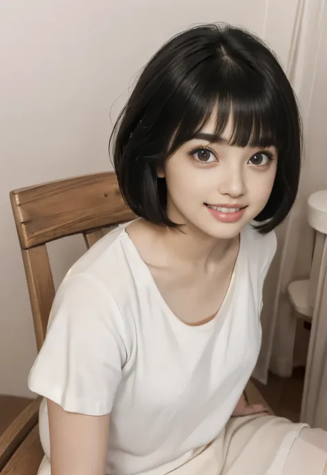 NSFW,(In 8K、highest quality、masterpiece、realistic、Super become familiar with、Photoreal)、,,(((18 year old high school girl )：radiant beautiful skin)),{small breasts：areola：nipple:become familiar with}, (((naked:(()):((pussy)))、(cute face:laughter:show teeth...