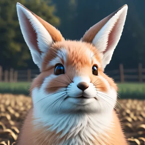 RAW photo, 8K, realistic, masterpiece, insanely detailed, rabbit fox, farm , daylight