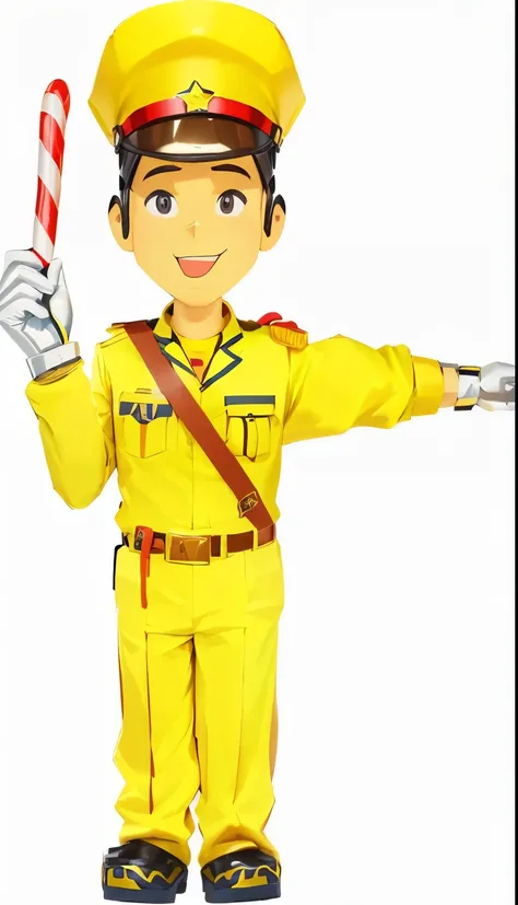 cartoon character of a man in a yellow uniform holding a candy cane, traffic police woman, character design police man!!, n - 4, n-4, n- 4, n -4, full body mascot, drawn image, character design police man, security agent, n - 6, a cartoon, officer, n - 9, ...