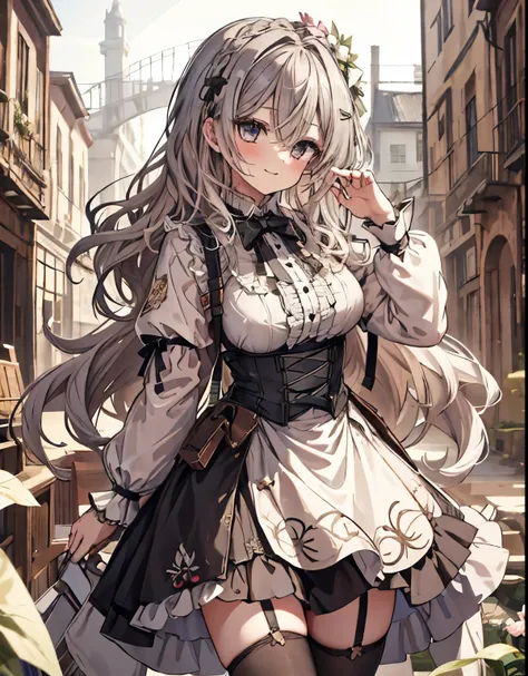 masterpiece, 1girl, sparrow, a silver haired girl, wearing a victorian dress, curly long hair, messy hair, slim body, he close h...