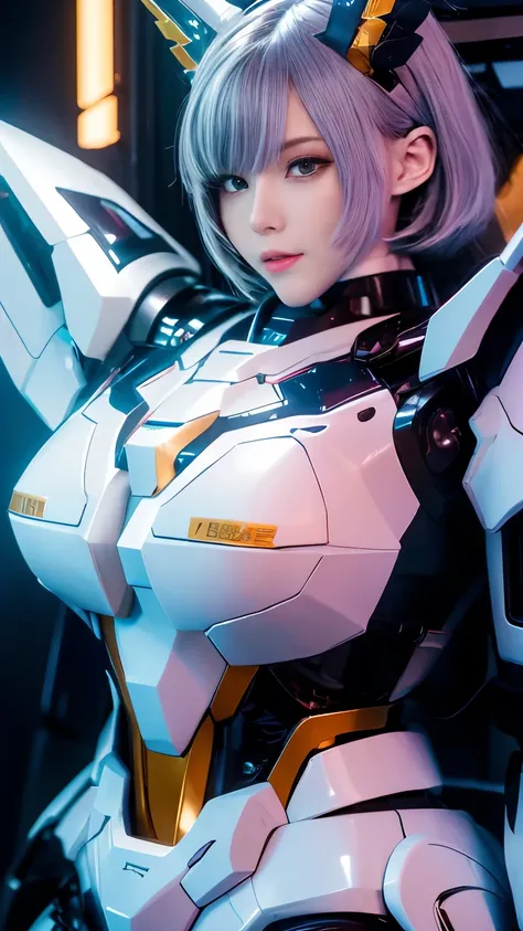 Textured skin, Super Detail, high details, High quality, Best Quality, hight resolution, 1080p, hard disk, Beautiful,(Gundam Girl),beautiful cyborg woman,Mecha Cyborg Girl,Battle Mode,Girl with a Mecha Body,She wears a futuristic Gundam mecha,Full Body Sho...