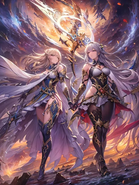 ((highest quality)),(Ultra-high resolution),(Very detailed),(Detailed Description),((The best CG)),(A masterpiece),Ultra-detailed art,Amazing drawing art,(Art with precise detail:1.5), (Female Heroes:1.4), Light, fight,