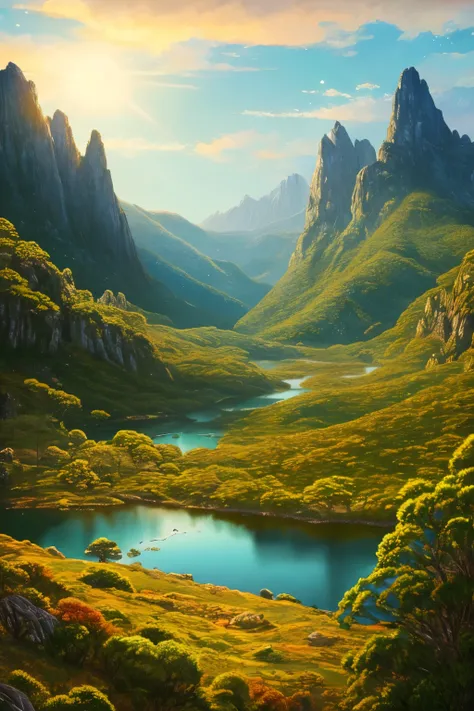 A highly detailed anime illustration, Tasmania Cradle Mountain 
landscape,
vintage, dreamy,  drawing, trending on artstation, UHD, (((by Quentin de Warren))):1.8, atmosphere, luminosity