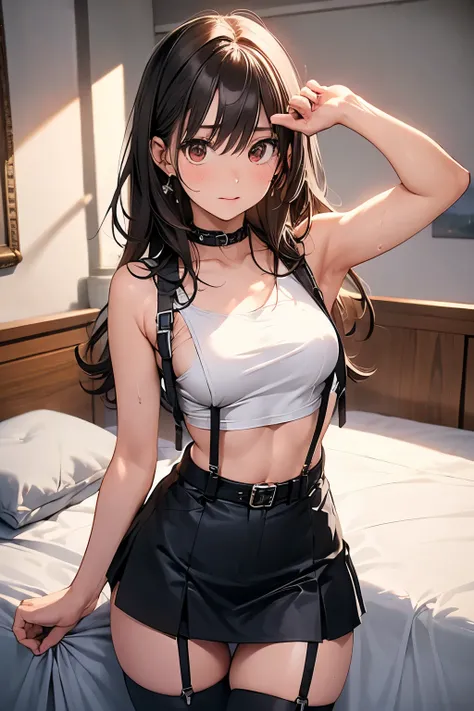 Staring at the audience　　　Black suspenders　　　bulging big breasts　　 　 　　　wall 　mini skirt　garterbelt　garter　　　　　　sight　　　Small face　 　　　holster　　　Beautiful woman　　Show your hand　　 Lying in bed　　sight 　　Taunt　side　side汗 　arm　　belt　summer　Armpit sweat　　Knee-h...