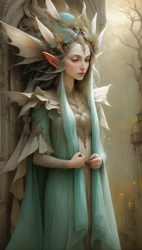 in style of amanda sage，in style of gabriel pacheco，elf