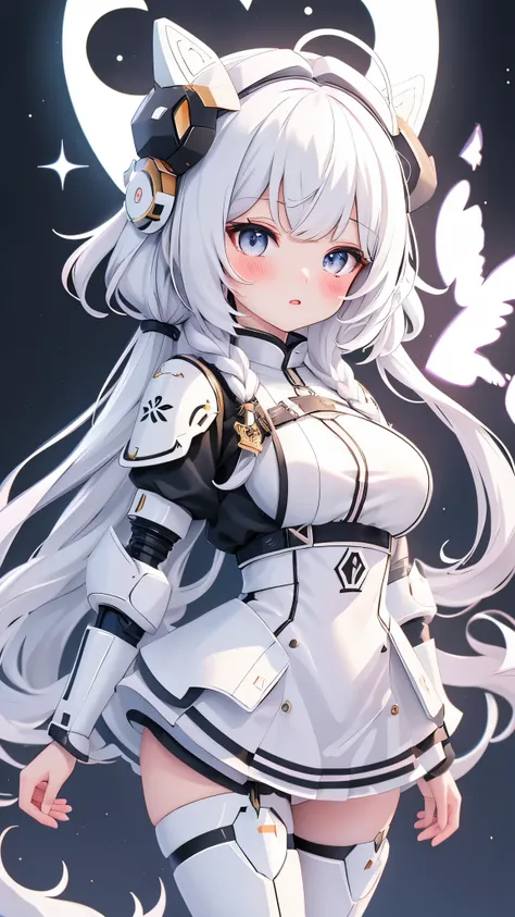 hair color#CEC8D2 bionic human body sense（The gray heart in the chest）
Anime girl in black and white clothes，Anime inspired by Sorayama Moto，Trends on pixiv，new doctrine，Broken beauty！ ，Anime mixed with organic，Wearing white future armor，White-haired god，G...