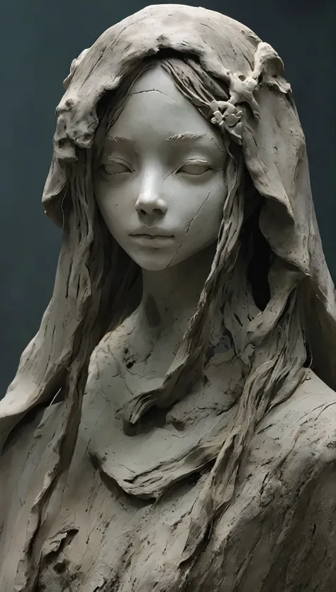 💀、☠、girl、❤、💀、Dark fantasy、💀🥵💗、old，dirty， mineral pigments，3D粘土Clay sculpture艺术，Clay sculpture、One Woman、