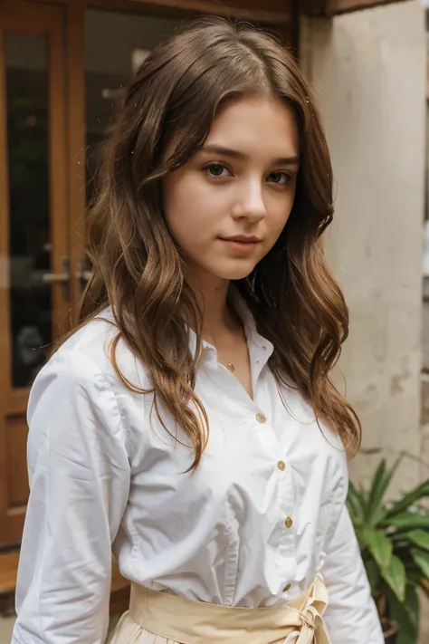 Girl White with Blouse wavy hair