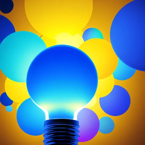 Bright blue to yellow gradient, Animated lightbulb icon, Spinning globe icon, 