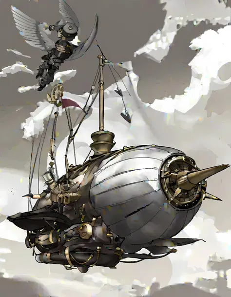  lor concept art, a flying airship in steampunk design