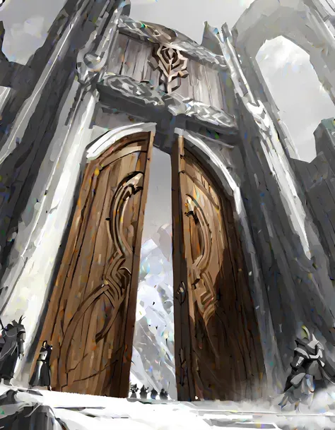 lor concept art, giant gates with massive wooden doors