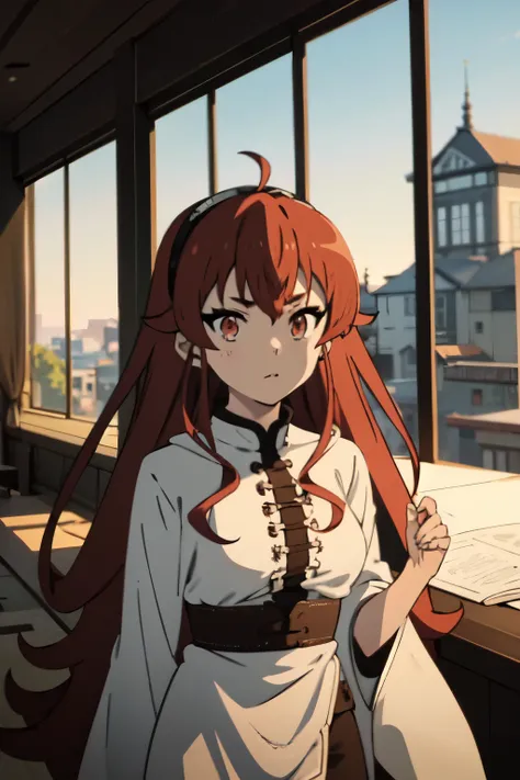 ((best quality)), ((masterpiece)), (detailed), perfect face. asian girl. red hair. red eyes.