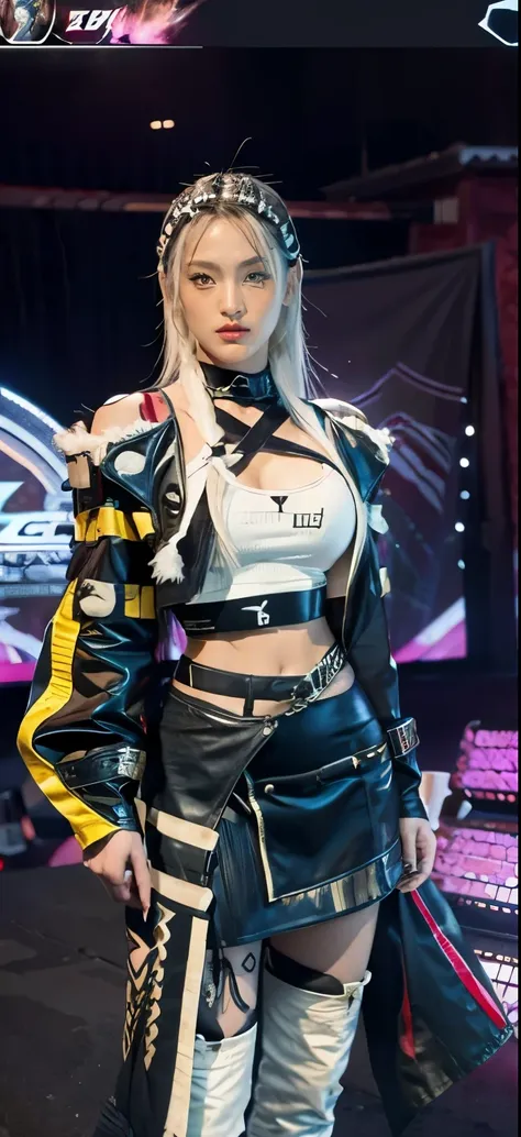 a close up of a person in a costume with a sword, as a character in tekken, female character, tifa lockhart with white hair, kat...