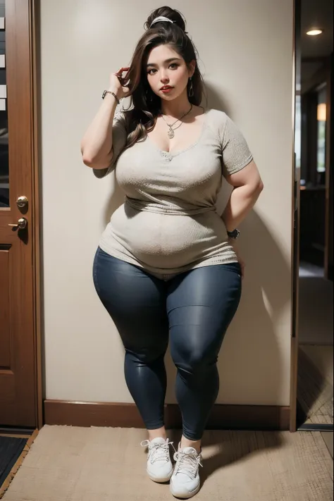 ((melhor qualidade)), ((Obra de arte)), (detalhado), rosto perfeito, Mulher gordinha, cara gordinha , garota gordinha , quadris mais largos , barriga gorda , thick neck ,, grosso , corpo grosso , coxas grossas , thick arm, seios pequenos, but her body is c...