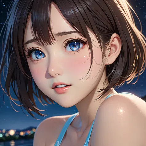 National Science Foundation,masterpiece,High resolution,8K,Art,digit,Three-dimensional,Realism,Kyoto Animation Style,your name movie style,Facing the camera,night,midnight,Light,(1 female: 1.3),(alone: 1.4),(student swimsuit),Long eyelashes,Long thin legs,...