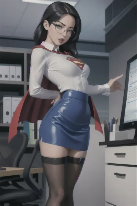 supergirl, from behind,full body,high quality,masterpiece,1girl,jinxlol,sexy secretary in white collared shirt and tight leather...