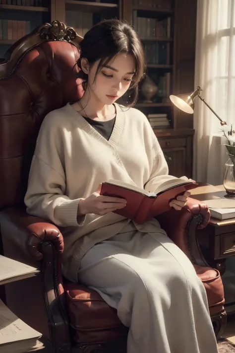 (best quality,4k,8k,highres,masterpiece:1.2),ultra-detailed,(realistic,photorealistic,photo-realistic:1.37), peaceful, serene atmosphere, intellectual, deep thoughts, concentrated expression, highly intelligent, thoughtful, solitude, introspection, calm, c...