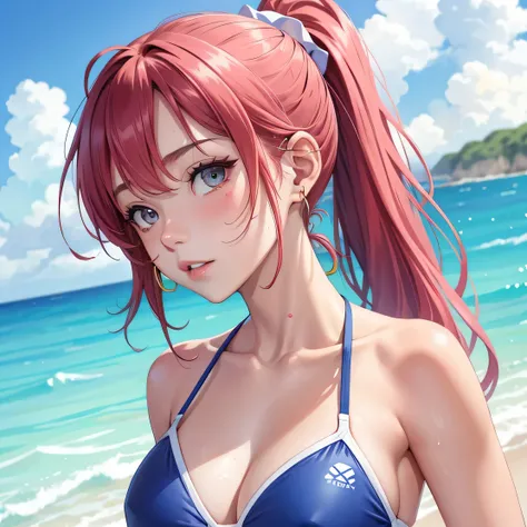 Swimwear、headset、Upper Body、colorful、watercolor、hair、ponytail、I&#39;m 5 years old、Colorful hair、Soba、bikini、Earrings、Big Breasts,goggles、Swimwear、headset