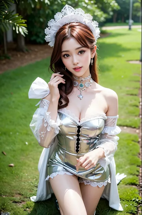 (nsfw), sexy stylish Thai model, only 1 female, ((doll-like appearance)), short Auburn stylish hair, ((shiny Victorian-Style boots)), (big smile), ultra detailed eyes, vivid eye makeup, lipgloss, long lashes, defined eyebrows, ((sexy Paradise Kiss cosplay)...