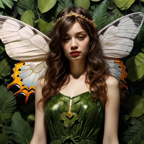 high quality、8k、Realistic、masterpiece、Very detailed、Cinema Lighting、dramatic、ether、elegant、Titania, Graceful fairy queen、Very proud、Dignity、style、Amazingly beautiful、((Big butterfly wings))、Ideal ratio、Intricate details、Fantasy、Mysterious、loose fitting dre...