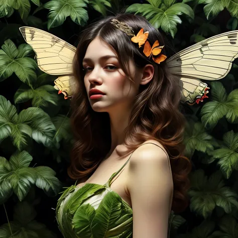 high quality、8k、Realistic、masterpiece、Very detailed、Cinema Lighting、dramatic、ether、elegant、Titania, Graceful fairy queen、Very proud、Dignity、style、Amazingly beautiful、((Big butterfly wings))、Ideal ratio、Intricate details、Fantasy、Mysterious、loose fitting dre...
