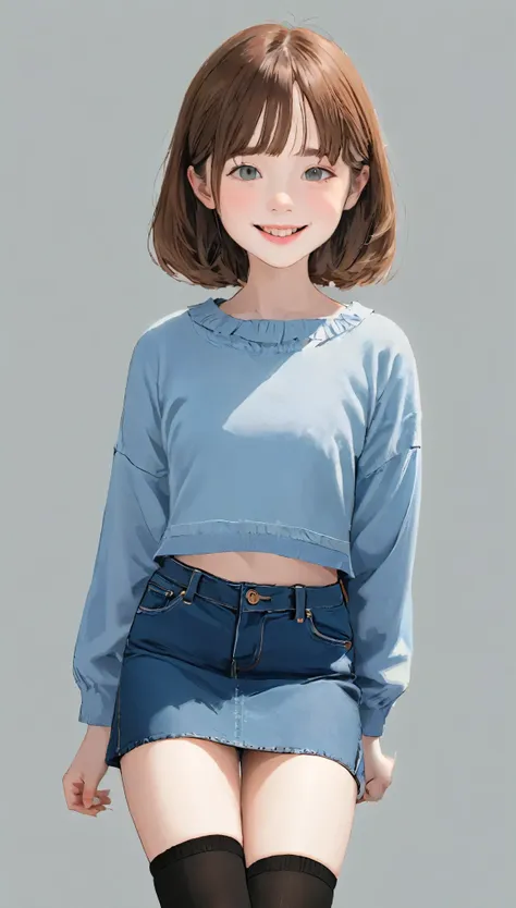 4K, masterpiece, 8k, high quality, 最high quality,10歳のcute少等生, Very white skin, Long brown hair，a bit，Low length，freckles，Thin eyebrows，Straight Bangs，(Flat Chest) ，feminine, freckles, Tilt, elegant, elegant, cute, smile, cute, Hilarious, belly button, Deni...