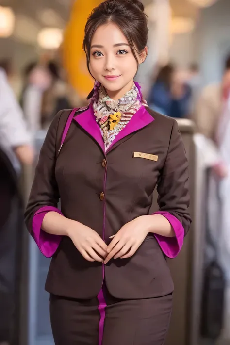 (masterpiece:1.2、highest quality:1.2)、32K HDR、High resolution、(alone、1 girl、Slim figure)、(A realistic reproduction of the ETIHAD Airways Cabincrew Uniform)、 (At the airport counter, Professional Lighting)、Airport counter wall background、A proper woman, Bea...