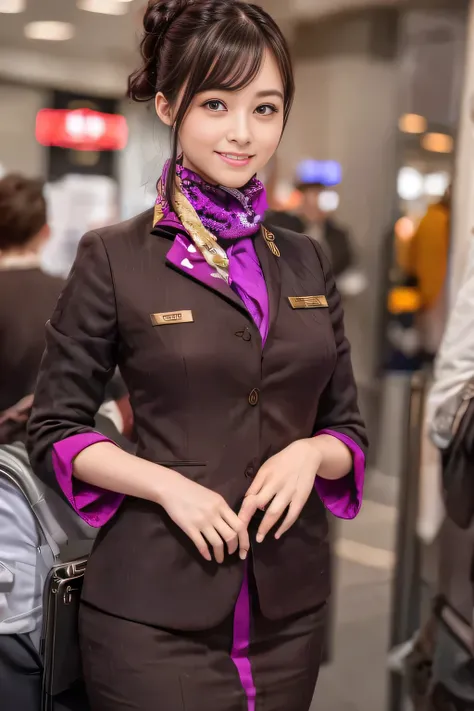 (masterpiece:1.2、highest quality:1.2)、32K HDR、High resolution、(alone、1 girl、Slim figure)、(Realistic reproduction of Etihad Airways flight attendant uniforms)、 (At the airport counter, Professional Lighting)、Airport counter wall background、A proper woman, B...
