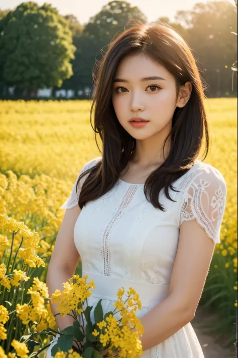 ((masterpiece)), ((best quality)), 8k, high detailed, ultra-detailed,1girl, outdoor portrait, natural lighting, soft focus, vivid colors, shallow depth of field, young adult female, Asian appearance, neutral expression, looking at camera, white lace dress,...