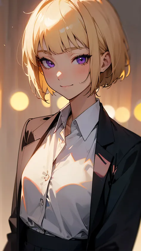 1 girl、8k、sharp focus、(bokeh) (highest quality) (detailed skin:1.3) (intricate details) (anime)、(blonde)、short hair、bobcut、blunt...