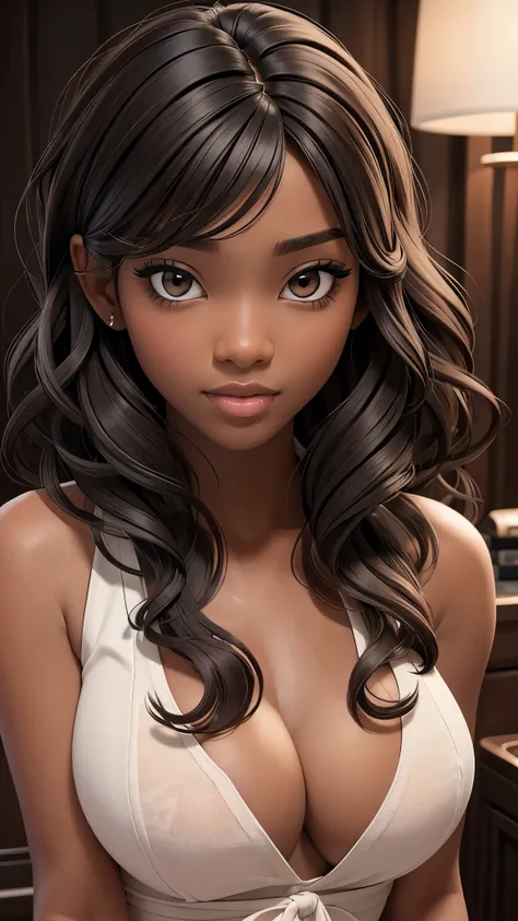 (masterpiece, best quality), deep ebony 1girl, beautiful face, wavy hair