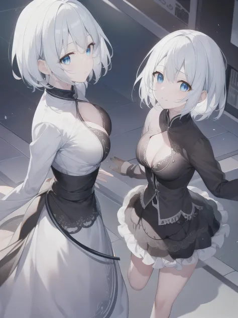 white hair, short hair, Eye:1.5), (Medium Breast:1.2),
Rest special short skirt, skirt, White shirt， Seto Fuku,Low-cut，Open shirt，Close your eyes，boots，Cleavage rests while looking at the audience,
Rest indoors, Class break (masterpiece:1.2), best quality,...