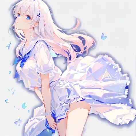 Low - Angle、Long skirt、Hold down your skirt that is being blown up by the strong wind、The strong wind is showing her white cotton panties、high quality:1.0), (masterpiece:1.0), (Ultra-fine illustrations:1.0), ネイビーブルーのLong skirt、
、Lined、