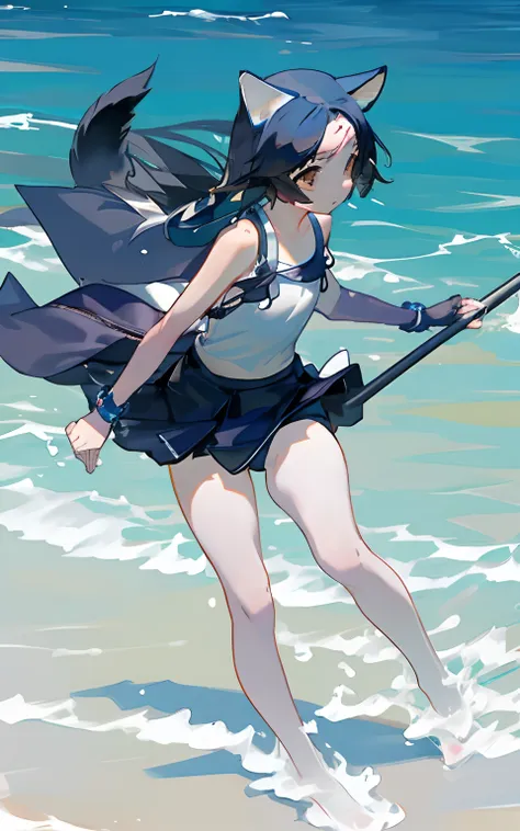 (((swimwear))),underwear, seaside, ocean,dog ears, exposing shoulders,swim ring，white knee-length stockings，super skirt