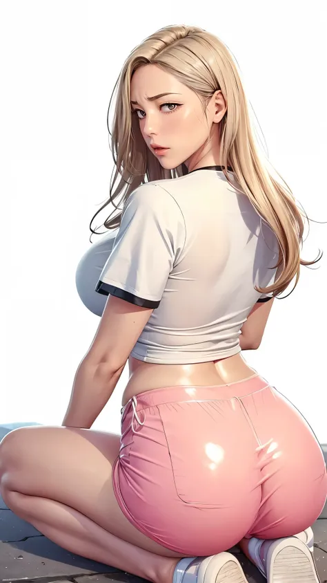 （（（完美figure，figure，solo， white and tender skin，（（（cyberpunk，short sleeves,  dolphin shorts, t-shirt, pink shorts, white shirt, ,...