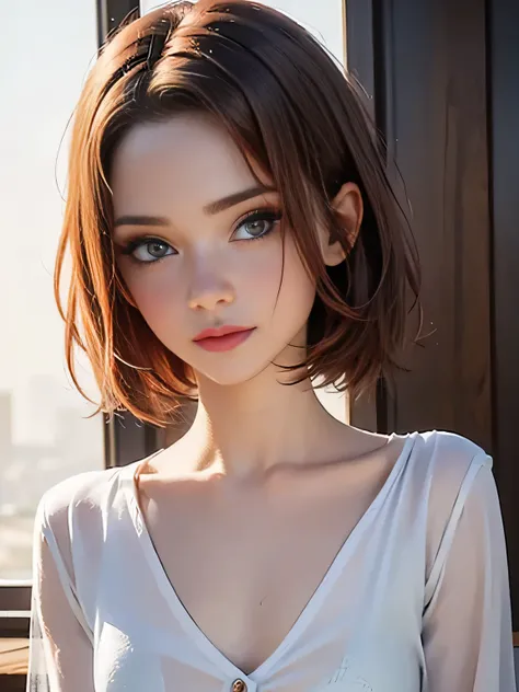 (photorealistic:1.5), (solo, one girl:1.5),(shine a bright light on women),(ultimate beautiful girl:1.5),(shiny skin),(oily skin),(red Hair:1.3),(Short Hair:1.3),(use pink glossy lips),(healthy body),(sweet smelling girl),(virgin girl:2.0),chuuChloe,(clean...