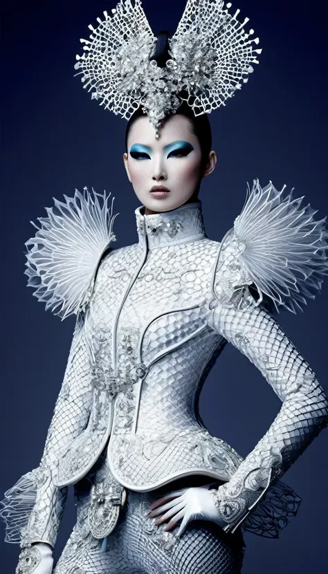 (avant-garde and elegant tight combat suit design：1.3），female warrior，serge lutens is known for his avant-garde elegance。his wor...